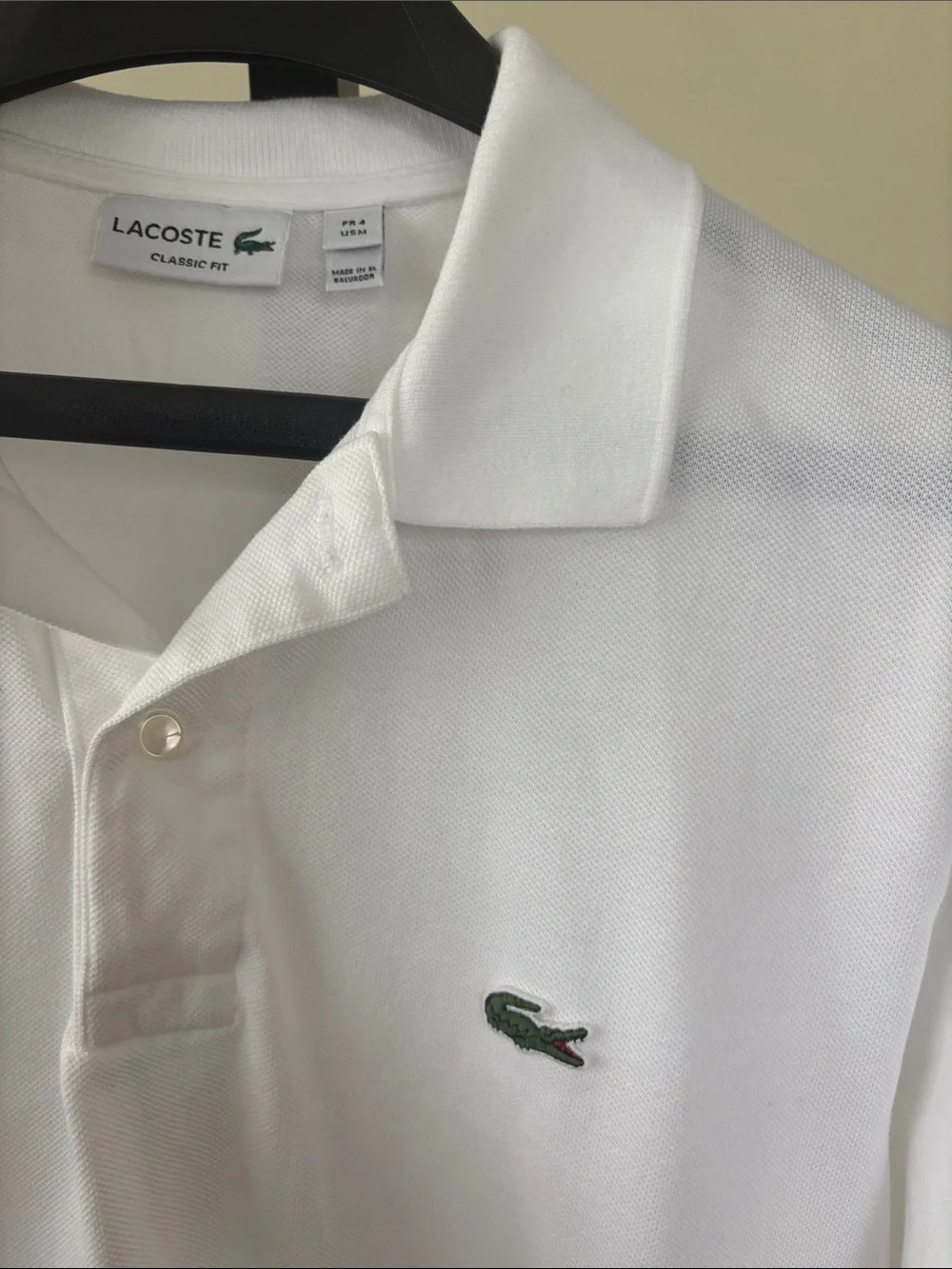 Lacoste White Cotton Piqué Polo with Green Crocodile Logo
